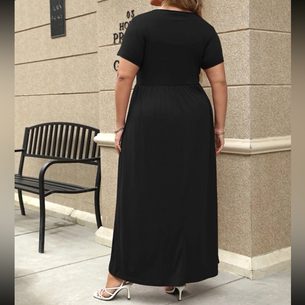 Plus size green comfy high waisted A-line maxi dress - Picture 6 of 16